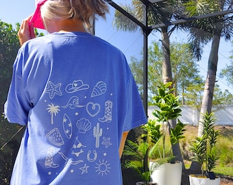 Coastal cowgirl comfort kleuren T-shirt, beachclub western zomershirt cowgirl esthetic oversized shirt