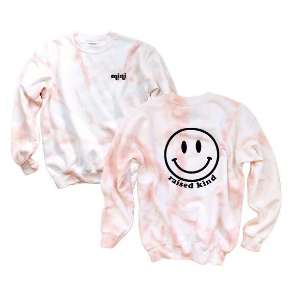 Mini Tie-Dye Smiling Face Sweatshirt Set Mommy and Me Sweatshirt Matching Mom Smile Face Sweater Kid Crewneck Mama and Mini