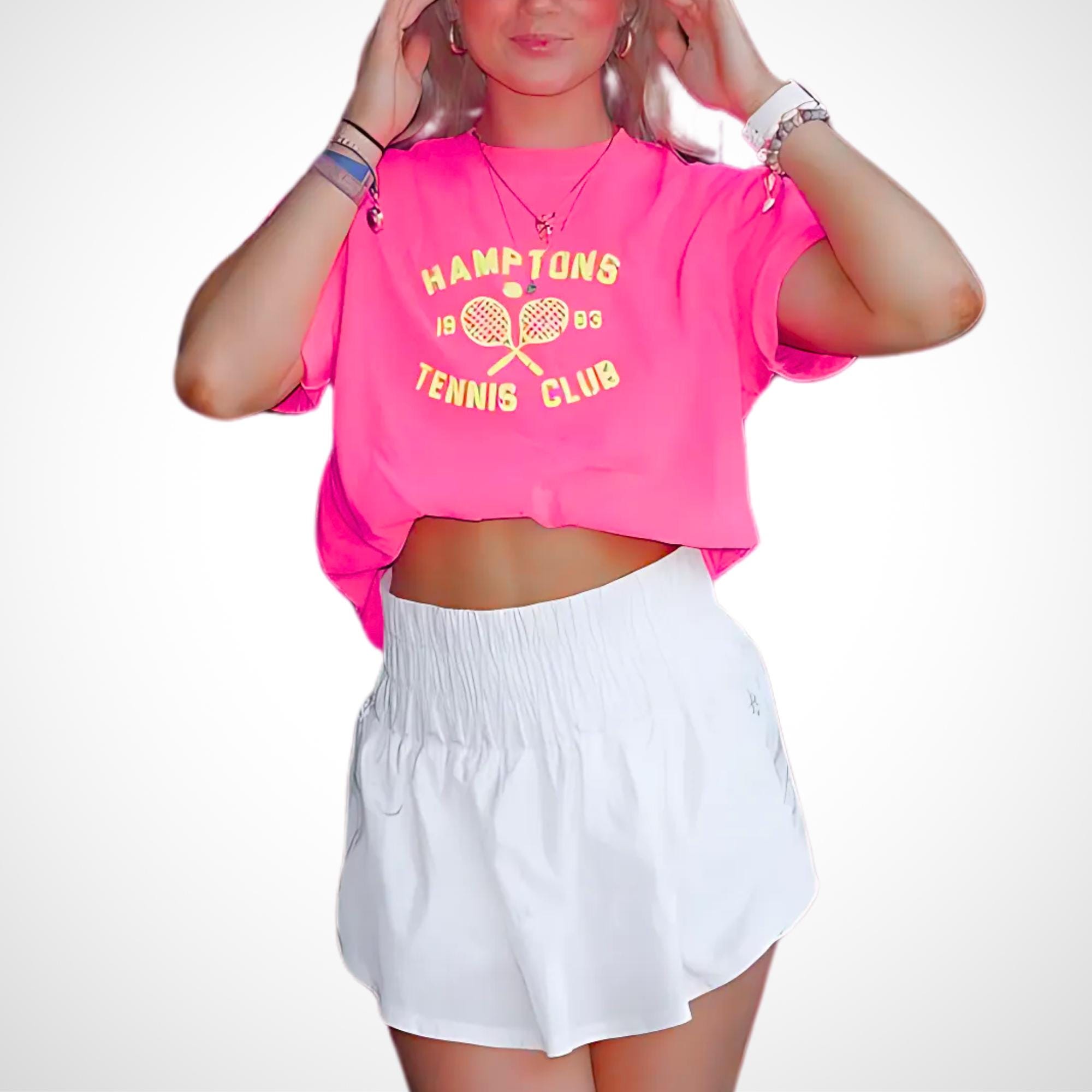 人気商品の入荷速報 入荷Now Neon Pink Hamptons Tennis Club Tshirt Summer Tees Oversized Clothing