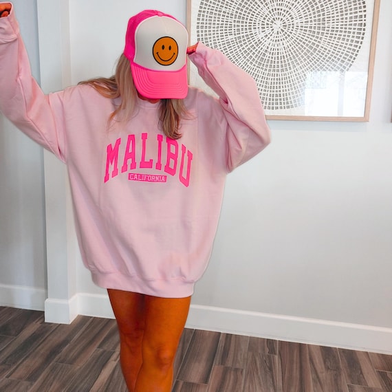Malibu Sweatshirt Pink Malibu Crewneck Preppy Sweatshirts California Beach Trendy Sweatshirt Oversized Crewneck Preppy Clothes Womens Trendy