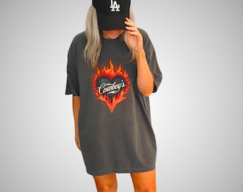 Cowboys Flame Graphic T-Shirt, Vintage Pepper Western Tee, Oversized Cowgirl Style, Comfort Colors Cotton Shirt