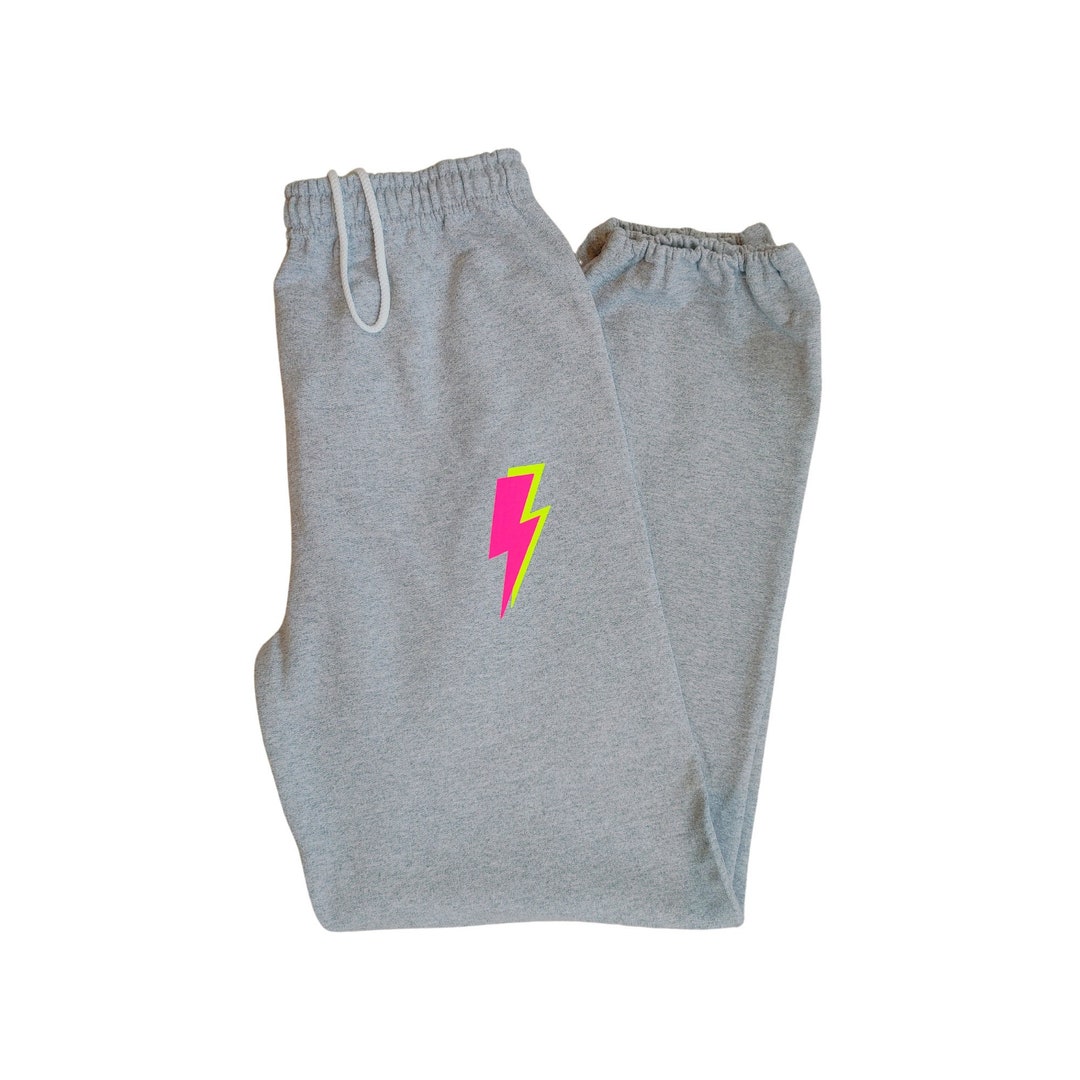 Lightning Bolt Sweatpants Neon Pink Neon Yellow Preppy Jogging Pants