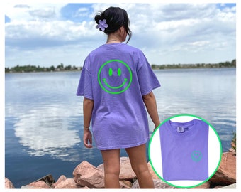 MISSACTIVER Women's Oversized Smiley Face Graphic Tee - Vintage Loose Fit Short Sleeve T-Shirt