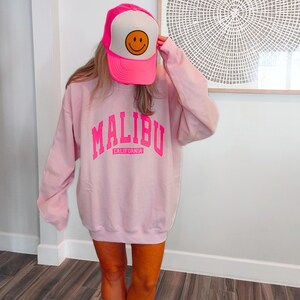 Malibu-sweater Roze Malibu-preppy sweatshirts met ronde hals California Beach trendy sweatshirt oversized preppy kleding met ronde hals trendy dames afbeelding 5