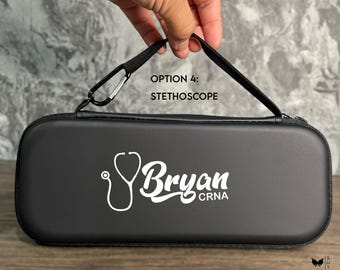 Custom Doctor Gift Case Stethoscope | Black Faux Leather | Hard Zipper Case with Black Velour Interior, Resident Graduation Gift MD DO DVM