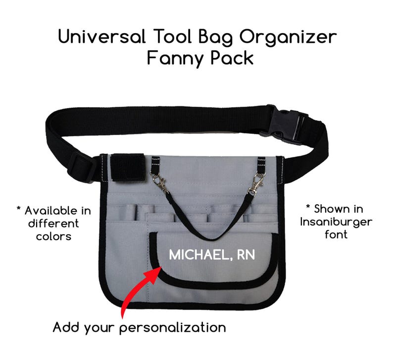 Personalized Bag for Nurse, Work Bag Custom Fanny Pack, Nurses Week - RN, NP, Paramedics, Doctor, Resident Graduation Gift Grey
