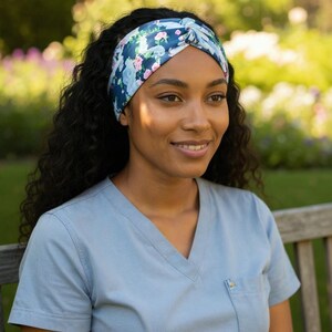 Mask Headband Boho Soft Stretchy with Buttons for Mask + Twist Top Faux Knot | Gift for Nurse, Student Nurse, Vet Techs