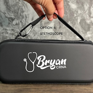 Custom Doctor Gift Case Stethoscope | Black Faux Leather | Hard Zipper Case with Black Velour Interior, Resident Graduation Gift MD DO DVM
