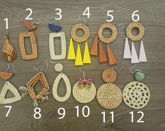 Rattan earrings, wooden earrings , Rattan Wood cotton earrings-  the best hypoallergenic earrings for sensitive ears