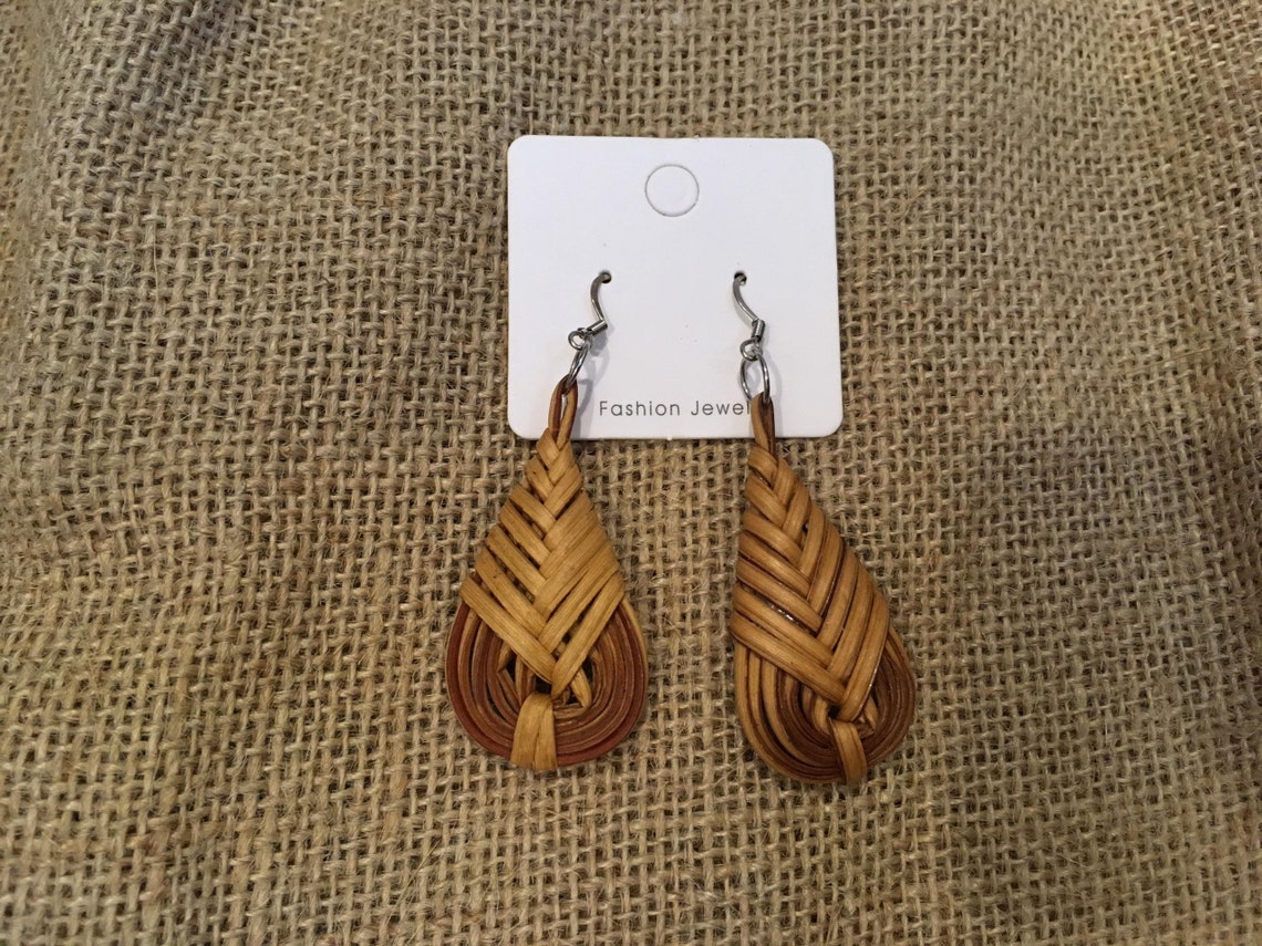 Rattan Earrings Wooden Earrings Rattan Wood Cotton Etsy