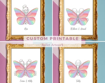 Personalised Ballet Butterfly Wings Wall Art, Girl and/or Boy ballet Nursery Decor, Custom Rainbow Baby Gift, Digital Download .png file