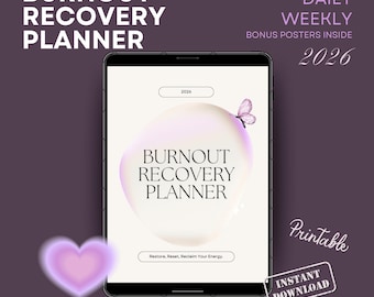 Burnout Recovery Planner | Stress Relief Workbook | Mental Health Journal | Healing | Canva Template + Printable PDF