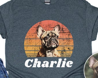 Custom Dog Portrait Vintage Shirt, Personalized Pet Photo & Name Tee, Gift for Dog Owners