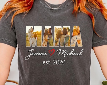 Custom Mama Shirt | Personalized Mothers Day Photo & Kids Names Comfort Colors Tee | Gift for Mom