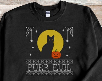 Ugly Halloween Sweatshirt, Halloween Sweatshirt, Black Cat Sweatshirt, Fall Sweatshirt, Halloween Gift, Crewneck, Cute Sweater, S-3XL