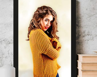 Custom Digital Portrait from Photo, Personalized Printable Wall Art Print File Photo Editing