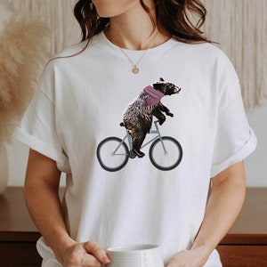 Bear on Bicycle Shirt, Cycling Shirt, Bicycle Tshirt, Mountain Biking Tee, Bike Shirt, Mountain Bike Gift, Wild Animal Lovers, Graphic Tee
