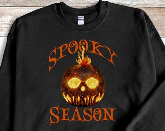 Spooky Season Sweatshirt, Halloween Sweatshirt, Burning Pumpkin Sweatshirt, Fall Sweatshirt, Halloween Gift, Crewneck, Cute Sweater, S-3XL