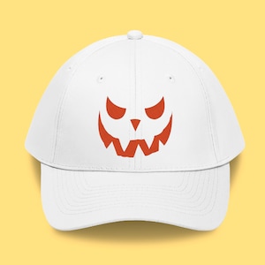 Halloween Embroidered Hat, Baseball Cap, Halloween Gift, Dad Hat, Pumpkin Embroidery Hat, Adjustable Hat, Halloween Smile, Unisex Hat
