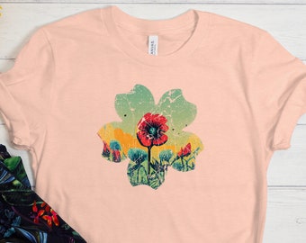 Retro Wildflower Graphic Tee: Botanical Women's Shirt