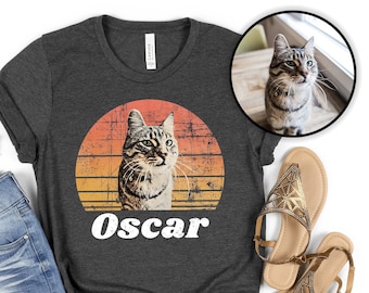 Chemise vintage chat personnalisée, chemise chat personnalisée, cadeau pour amoureux des chats, cadeau pour propriétaire de chat, chat personnalisé, t-shirt papa chat, t-shirt maman chat, animal de compagnie personnalisé