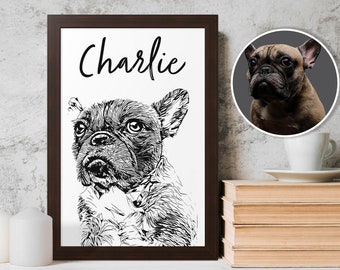 Custom Pet Portrait: Dog & Cat Line Art from Photo (Digital File)