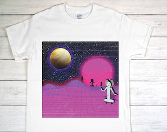 Maglietta Robot Aliens, Maglietta Synthwave, Maglietta Vaporwave, Maglietta Retrowave, Maglietta Retro, Maglietta Sunset, Maglietta Aesthetic, Maglietta anni '80