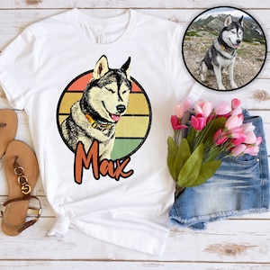 Custom Pet Retro Shirt, Custom Dog Shirt, Custom Pet Portrait, Gifts for Dog Lovers, Dog Owner T shirt, Dog Memorial Gift, Unisex Cotton Tee