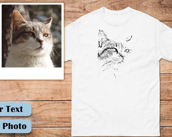 Custom Cat Drawing Shirt: Personalized Pet Portrait Tee, Cat Lover Gift