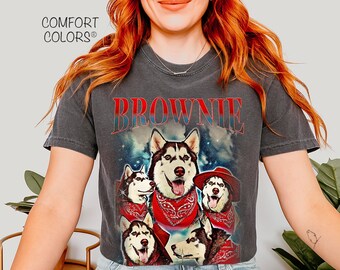 Custom Dog Retro T-Shirt: Personalized Pet Portrait, 90s Graphic Tee