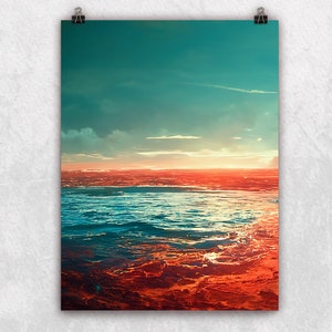 Ocean on Mars Art Print: Vintage Space Travel Poster (Digital File)