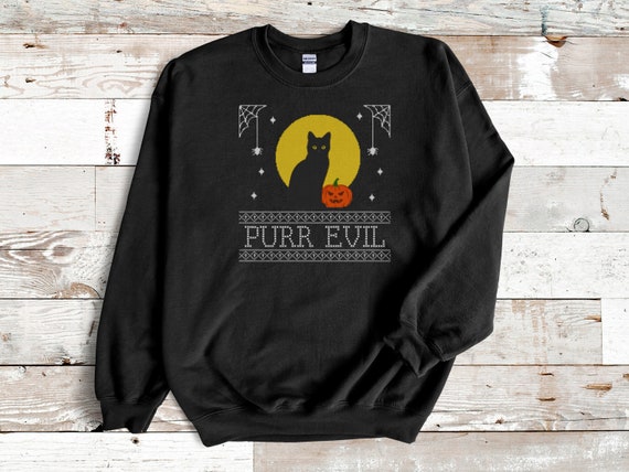 Ugly Halloween Sweatshirt, Halloween Sweatshirt, Black Cat Sweatshirt, Fall Sweatshirt, Halloween Gift, Crewneck, Cute Sweater, S-3XL