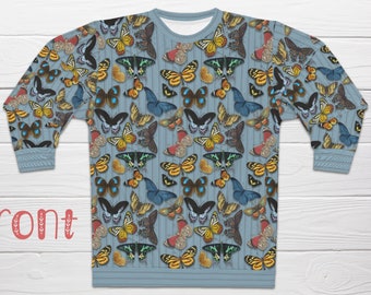 Sudadera con estampado de mariposas: cuello redondo botánico vintage