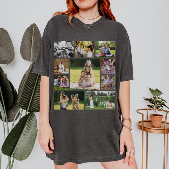 Custom Comfort Colors Shirt with Photo Collage, Personalized Group Pictures Shirt for Birthday or Bachelorette Party, Family Matching Gift
