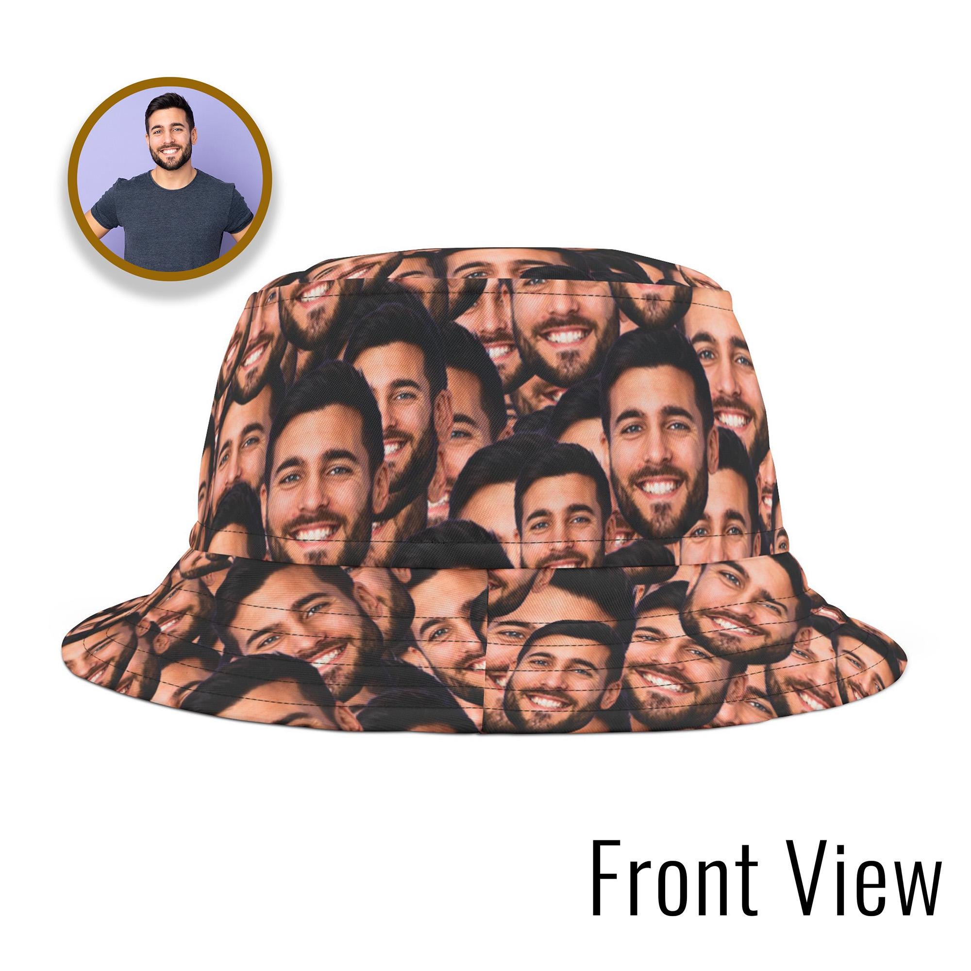 Custom Bucket Hat with Face Photo Pattern, Personalized Summer Fishing or Bachelor Party Hat, Birthday Gift, Gift for Boyfriend & Girlfriend