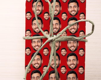 Custom Christmas Wrapping Paper with Face Photo Pattern, Gift Box Decorative Wrap Roll