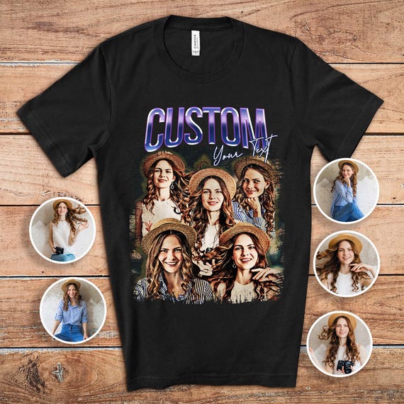 Custom Bootleg Shirt with Vintage Photos & Text, Personalized Picture Tshirt, Make Your Own Shirt with Images