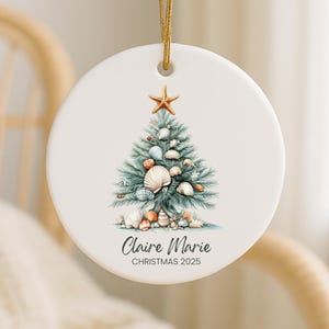 Personalized Coastal Christmas Tree Ornament – Seashell Holiday Keepsake