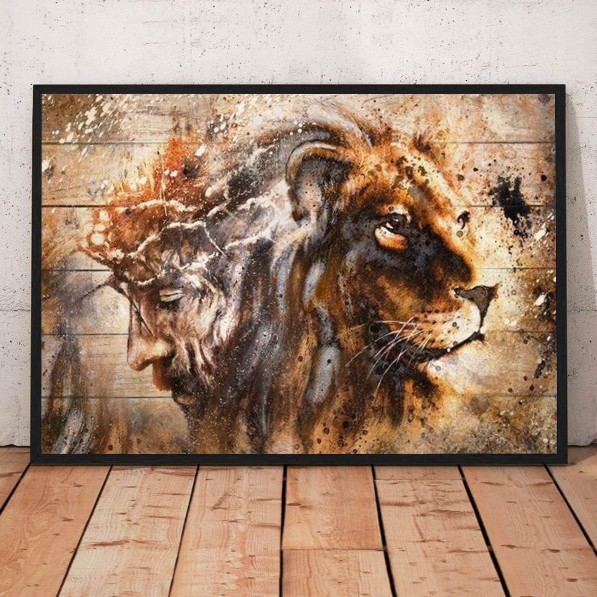 Lion Jesus Canvas Lion Of Judah Wall Art The Lion And Jesus Etsy