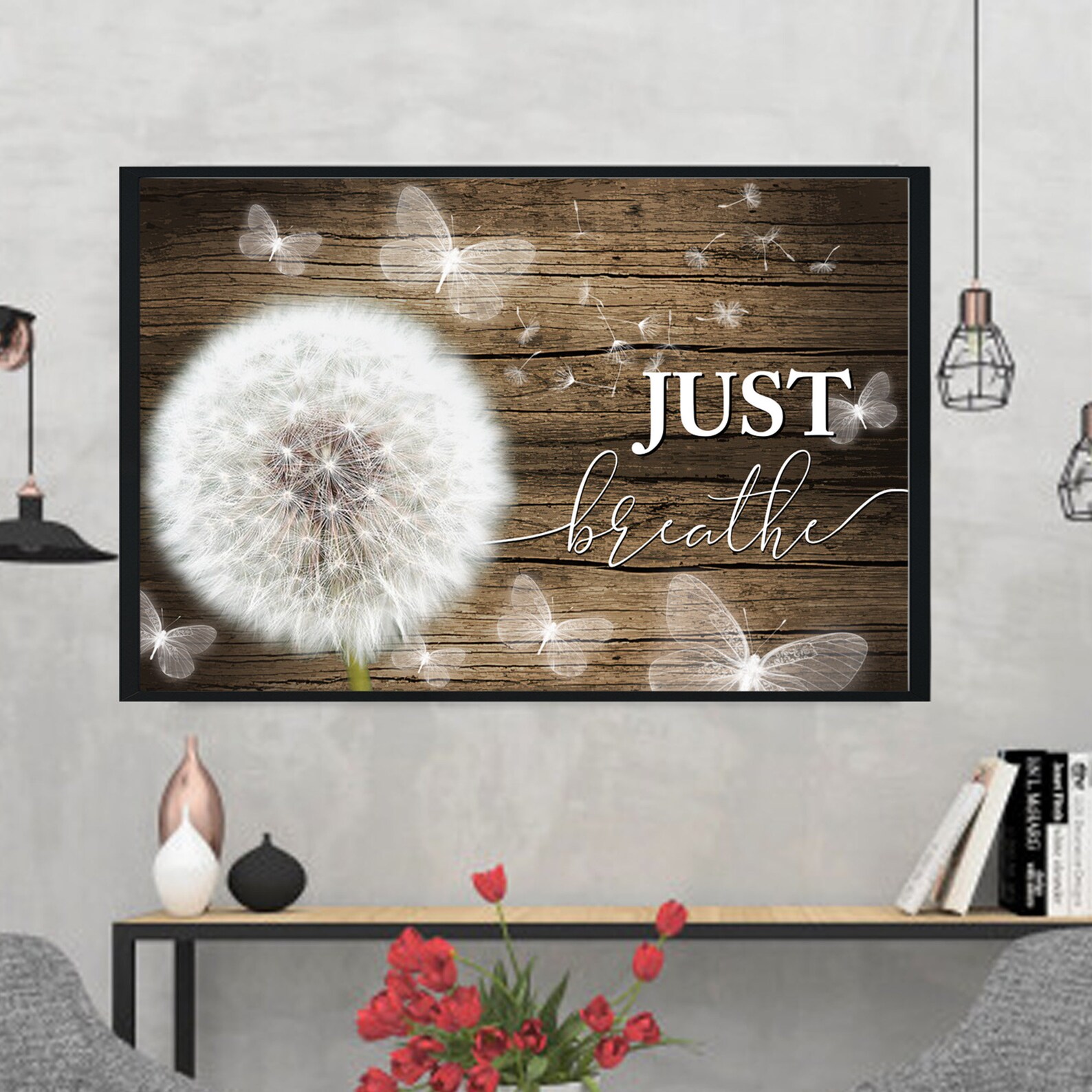 Just Breathe Dandelion Canvas Dandelion Meditation Wall Etsy