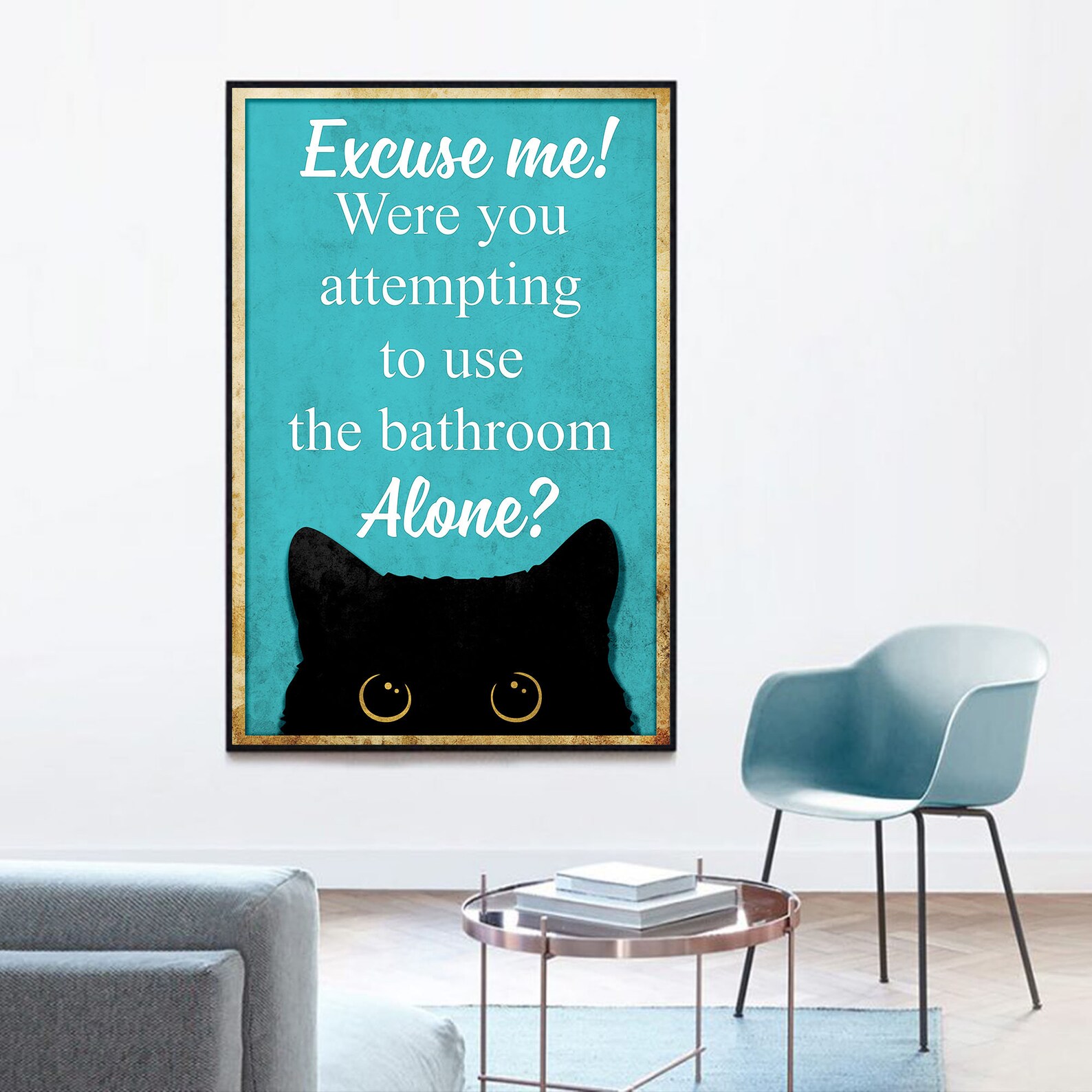 Funny Cat Poster Vintage Cat Wall Art Cat Bathroom Wall Etsy