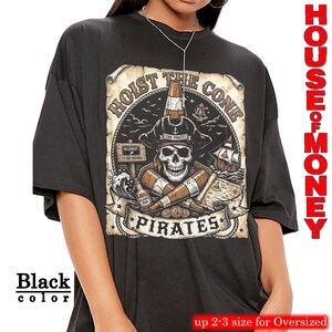 Koszulka z grafiką Vintage Hoist The Cone Pirates Skull, styl bootleg z lat 90., oversize'owa czarna odzież uliczna zdjęcie 2
