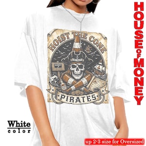 Koszulka z grafiką Vintage Hoist The Cone Pirates Skull, styl bootleg z lat 90., oversize'owa czarna odzież uliczna zdjęcie 1
