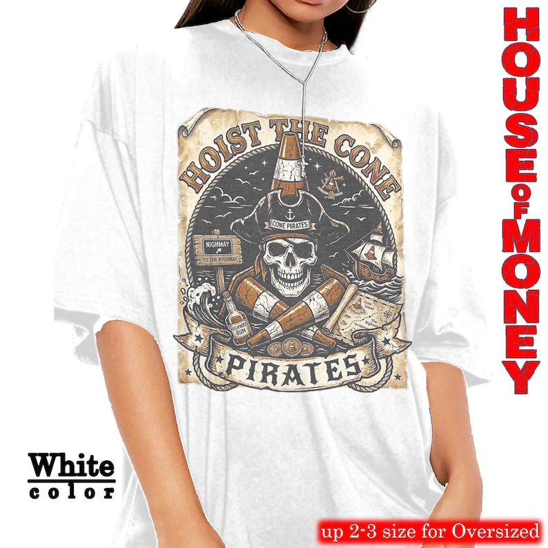 Koszulka z grafiką Vintage Hoist The Cone Pirates Skull, styl bootleg z lat 90., oversize'owa czarna odzież uliczna zdjęcie 1