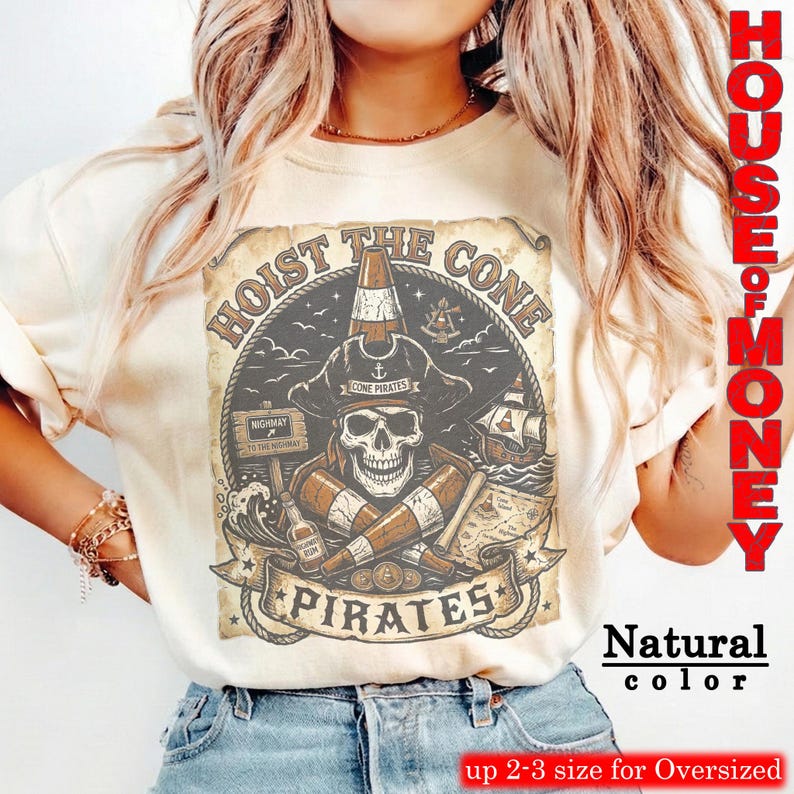 Koszulka z grafiką Vintage Hoist The Cone Pirates Skull, styl bootleg z lat 90., oversize'owa czarna odzież uliczna zdjęcie 3