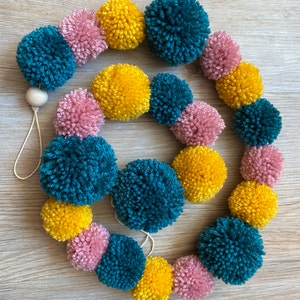 Pink, Yellow, and Teal Pom Pom Garland / Pom Pom decor / pink and green / wall decor / wall hanging