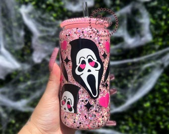 Spooky Ghost Glitter Glass Cup: Halloween Mouse & Friends 12oz