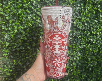 Candy Cane Rhinestone Tumbler: Drip Design