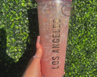 LA Snowglobe Tumbler: Glitter Peekaboo Acrylic Cup