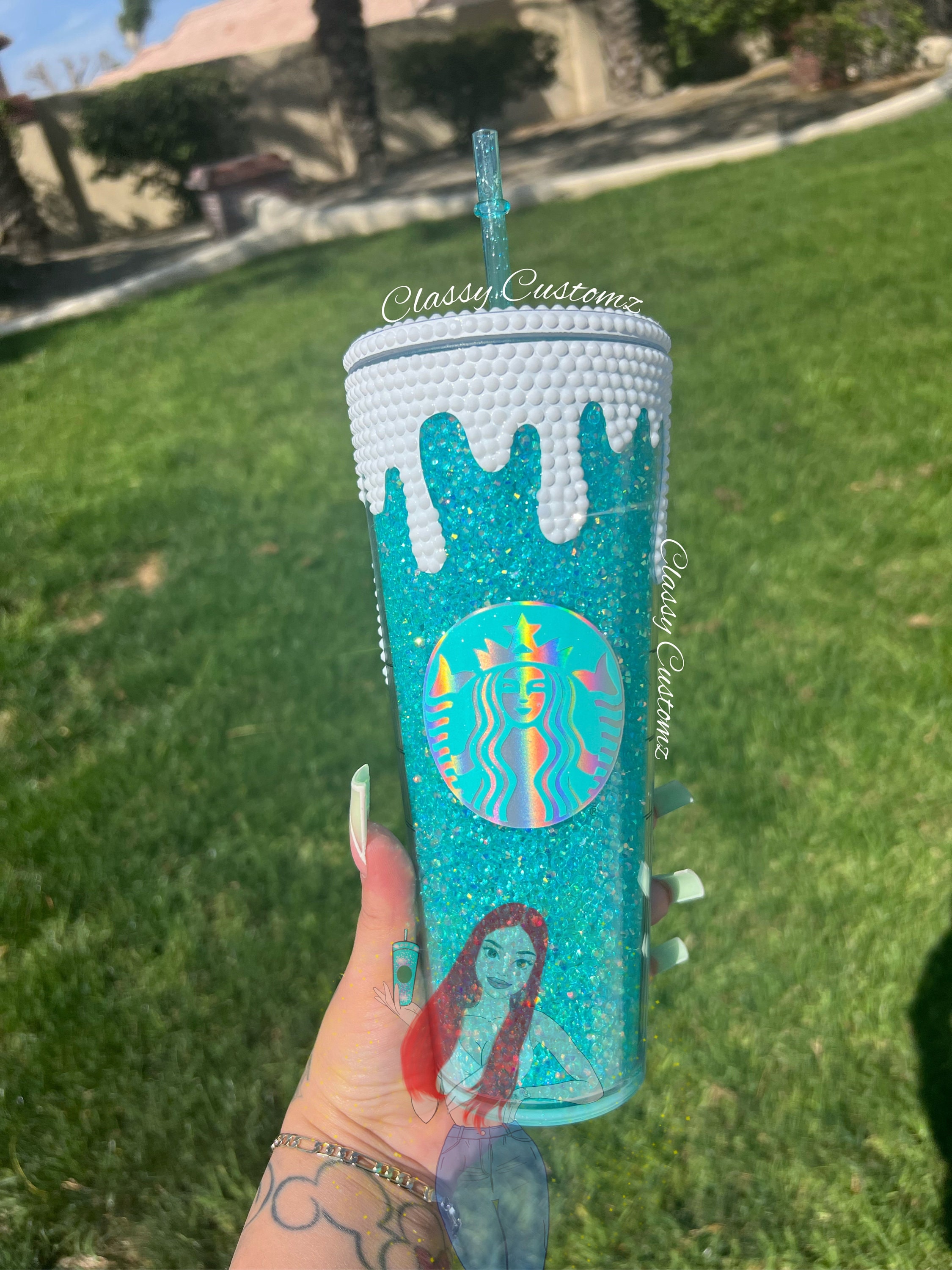Teal Rhinestone Drip Tumbler: Custom Venti Starbucks Cup - Etsy